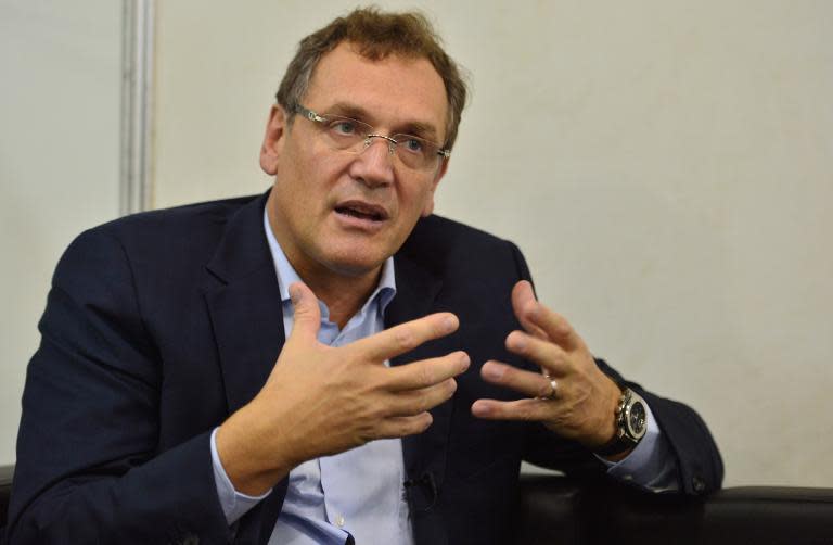 FIFA General secretary Jerome Valcke gives an interview on the eve of the Brazil 2014 FIFA Football World Cup final draw in Costa do Sauipe, state of Bahia, on December 5, 2013