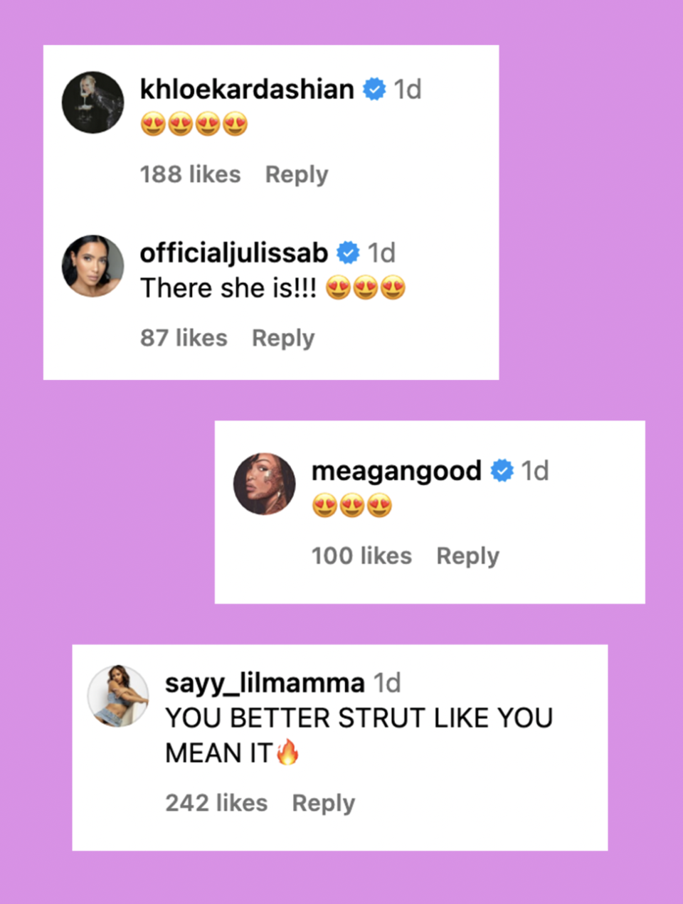 celeb comments praising her