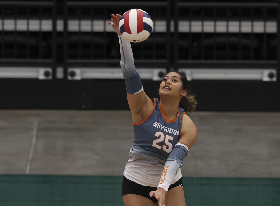 Skyridge and Mountain Ridge compete in the 6A volleyball state tournament quarterfinals at Utah Valley University in Orem on Thursday, Nov. 2, 2023. | Laura Seitz, Deseret News