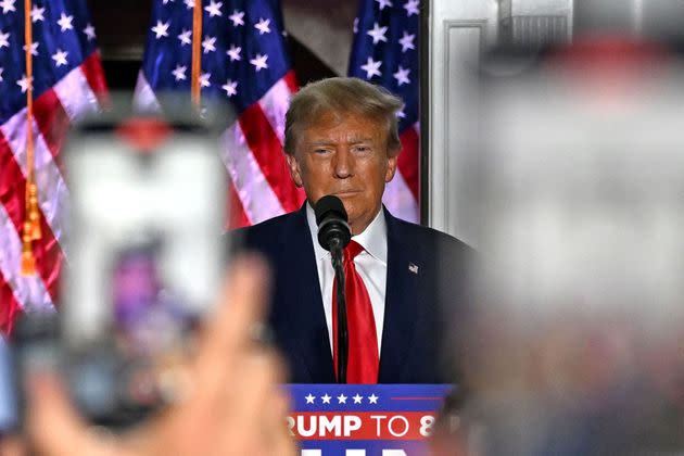 Former President Donald Trump delivers remarks at Trump National Golf Club in Bedminster, New Jersey, on June 13, 2023. 