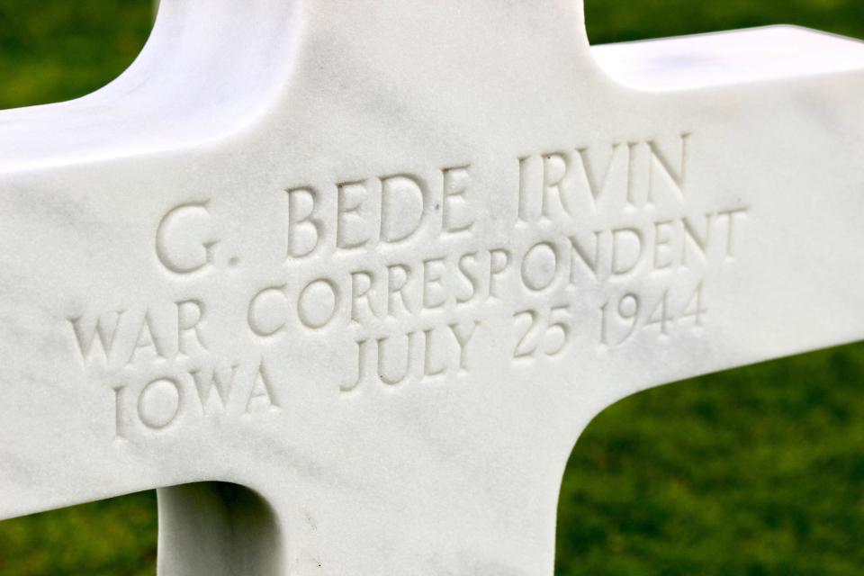 George Bede Irvin's grave in France, in an undated photo. Bede Irvin, an Associated Press photographer who had formerly worked for the Des Moines Register and Tribune, was killed by a friendly fire explosion of a bomb in France on July 25, 1944.