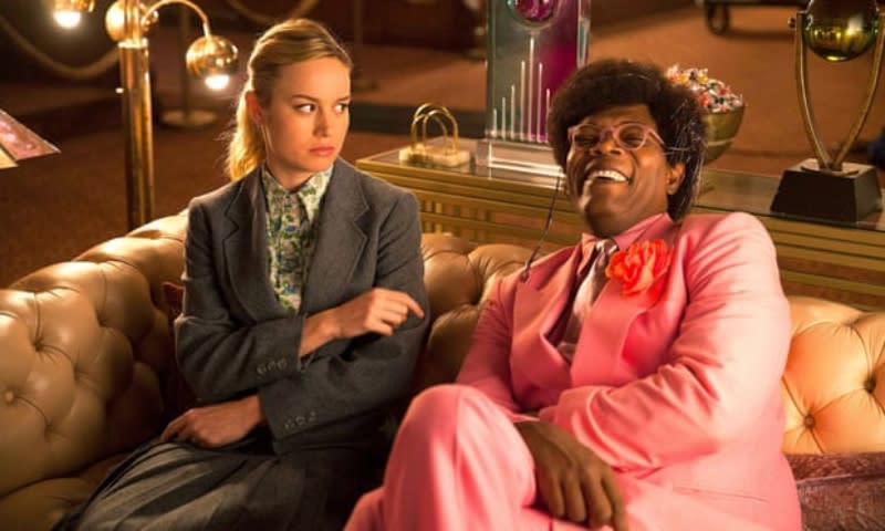 Brie Larson and Samuel L Jackson share a laugh in Unicorn Store