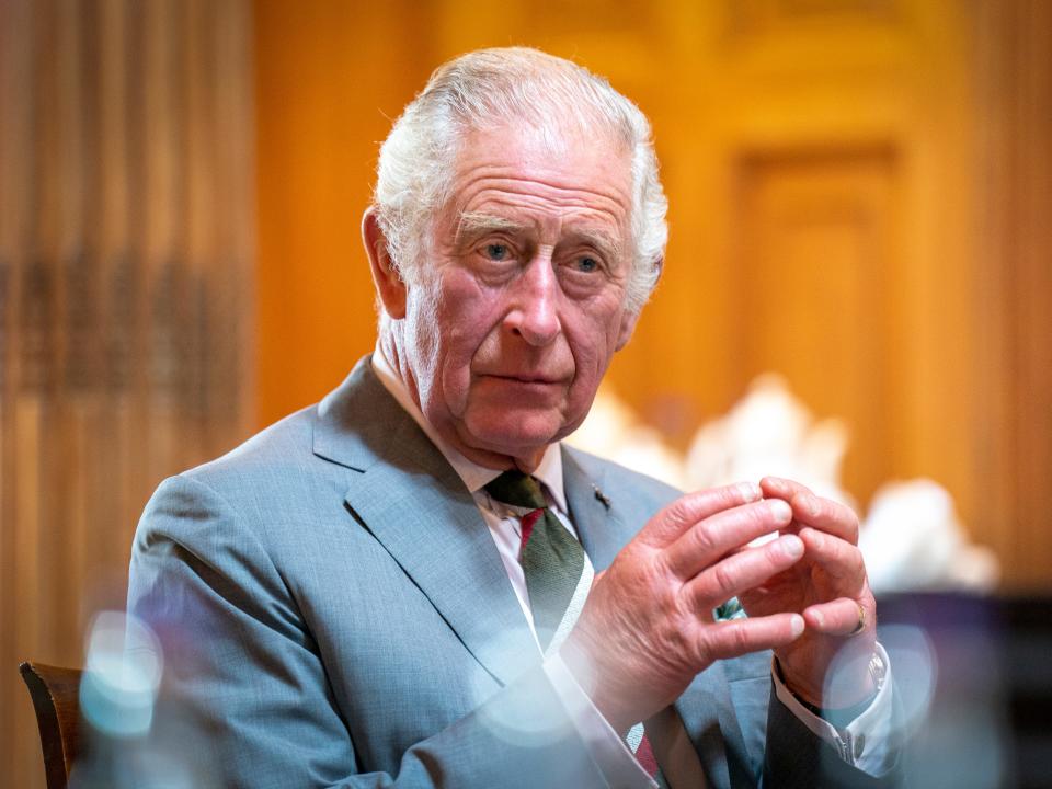 Prince Charles, Prince of Wales, known as the Duke of Rothesay while in Scotland, during a roundtable with attendees of the Natasha Allergy Research Foundation seminar to discuss allergies and the environment, at Dumfries House, Cumnock on September 7, 2022 in Lanark, Scotland.