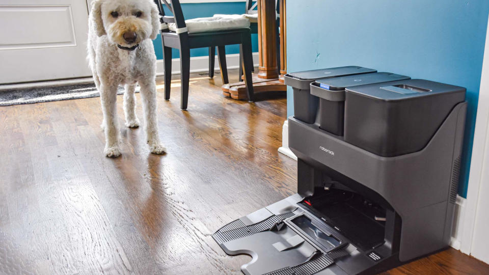 Roborock S7 MaxV Ultra charging dock in livingroom