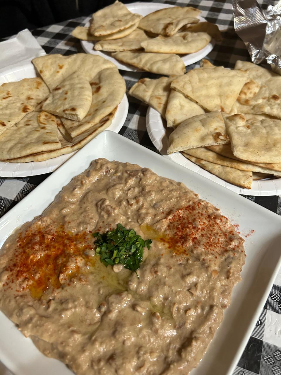Ful mudammas (Egyptian fava beans) and pita at Mid-East Cafe and Restaurant in Akron.