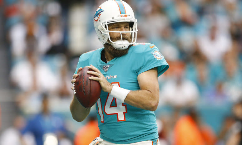 Ryan Fitzpatrick drops back to pass for the Miami Dolphins.