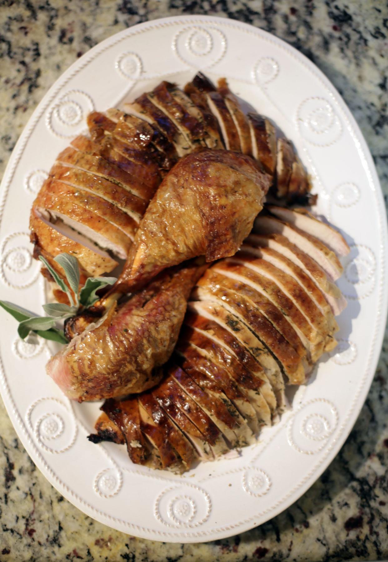 Carved and plated Thanksgiving turkey