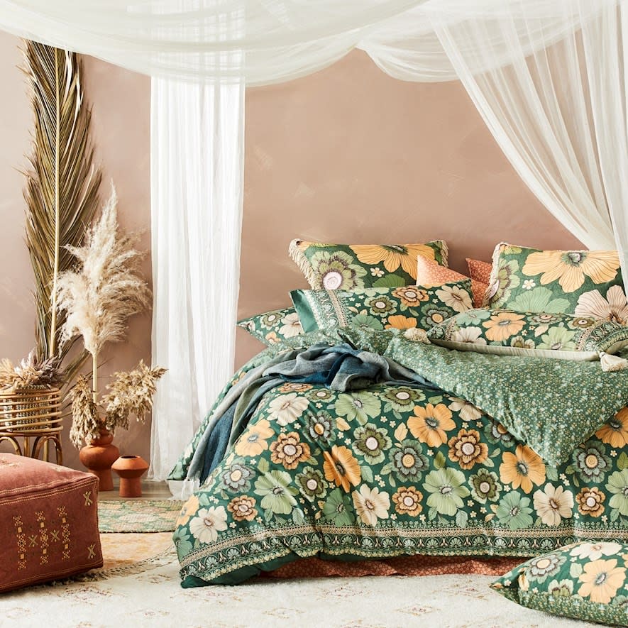 Adairs Wandering Folk Emerald Floral Quilt Cover Set, from $149.99