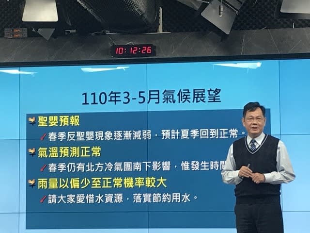 氣象預報中心主任呂國臣表示，展望春季，預估春雨偏少至正常，呼籲民眾落實節約用水。(photo by臧品安／台灣醒報)