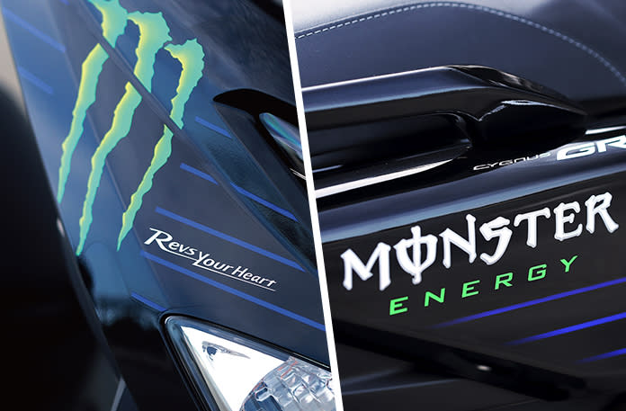 外觀融入廠車塗裝元素，包括藍黑相間車色、能量飲料品牌Monster Energy字樣與Logo。(圖片來源/ Yamaha)