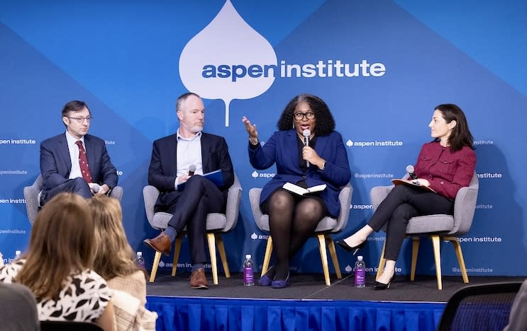 Education experts gathered in Washington last week to discuss pandemic learning loss. From left, Jens Ludwig from the University of Chicago, Nat Malkus of the American Enterprise Institute, T. Nakia Towns of Accelerate and Melissa Kearney of the Aspen Institute. (Aspen Institute)