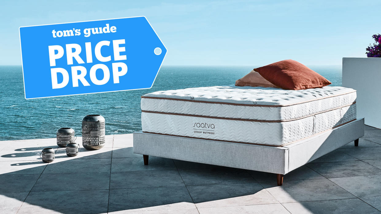  Saatva Classic mattresses, with Price Drop flag overlaid 