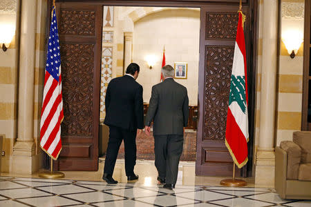 Lebanon's Prime Minister Saad al-Hariri meets with U.S. Secretary of State Rex Tillerson at the governmental palace in Beirut, Lebanon, February 15, 2018. REUTERS/Jamal Saidi