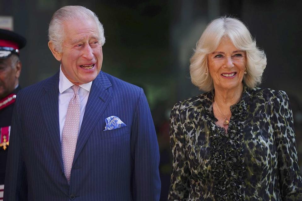 <p>Press Association via AP Images</p> King Charles and Queen Camilla at University College Hospital Macmillan Cancer Centre in London on April 30, 2024.