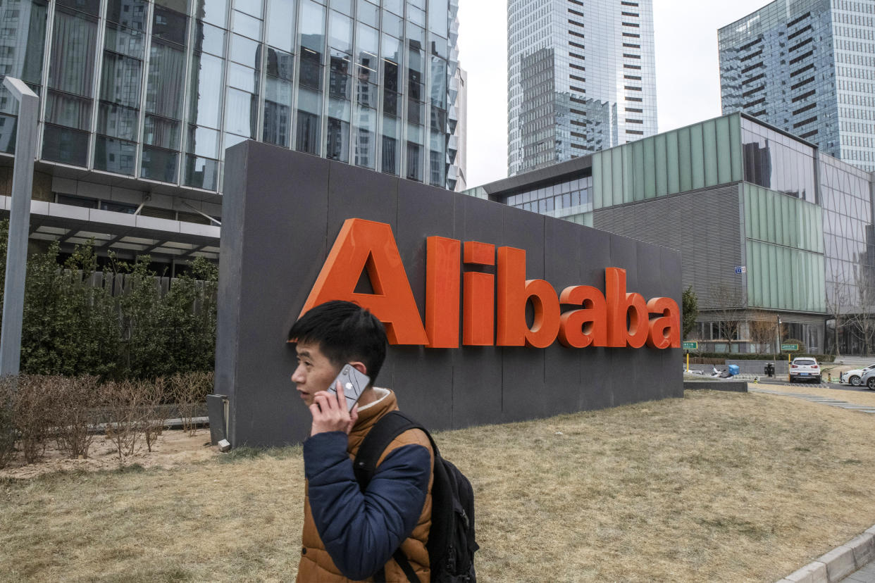 Alibaba Group Holdings Ltd. signage is displayed outside the company's offices in Beijing, China, on Wednesday, Jan. 30, 2019. Alibaba, China's dominant e-commerce company, will offer clues to the health of the nation's middle-class, and how it's navigating the slowdown, when it unveils earnings Jan. 30. Photographer: Gilles Sabrie/Bloomberg via Getty Images