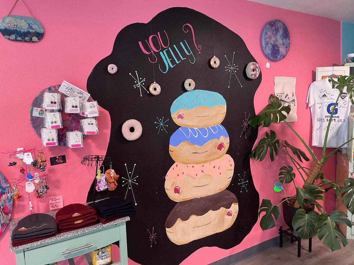 A doughnut mural decorates the wall of Jo Joe Doughnuts on Wednesday, Jan. 25, in Bellingham.