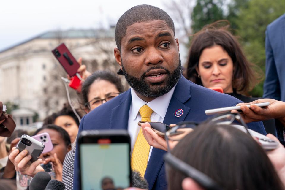 Rep. Byron Donalds, R-Fla., who has been nominated for Speaker of the House, speaks to members of the media on the House steps, Wednesday, Jan. 4, 2023, on Capitol Hill in Washington.