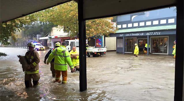 Businesses in Camden in Sydney fought a losing battle against rising floodwaters. Photo: Facebook/Country Bumpkin