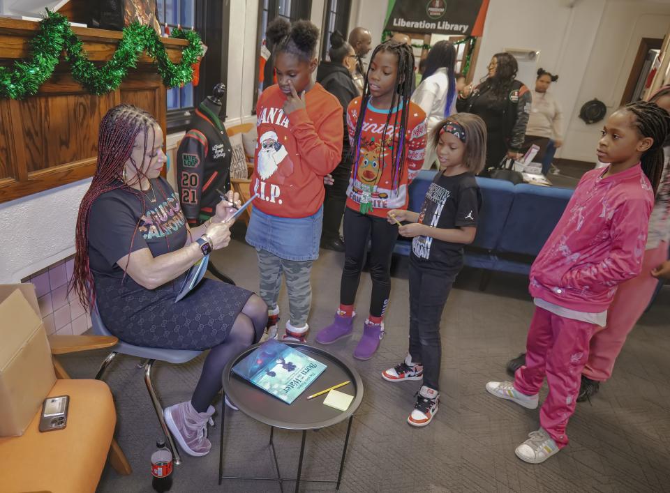 Nikole Hannah-Jones (left) with students from the 1619 Freedom School she founded.