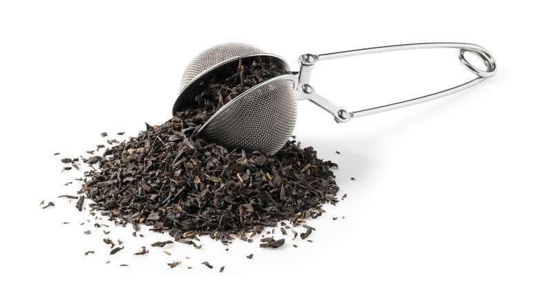 Loose leaf tea in a strainer
