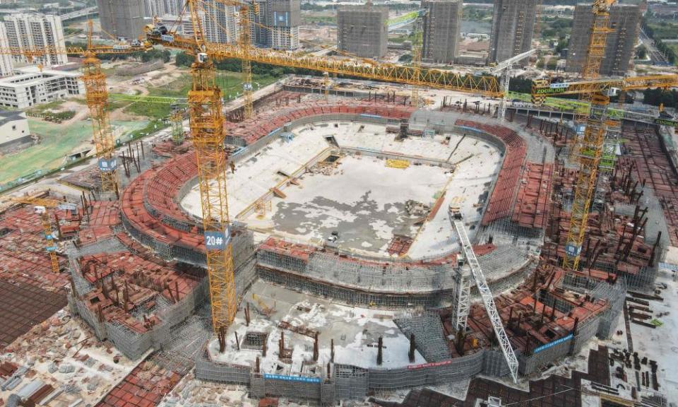Guangzhou Evergrande stadium, designed to be the world’s largest football-only arena, under construction in China’s southern Guangdong province.