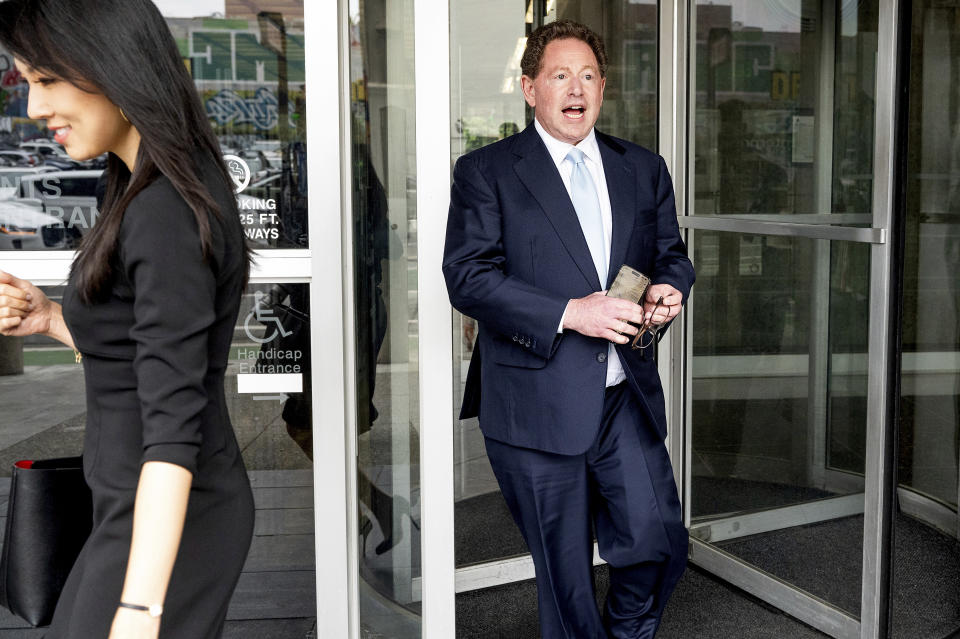 Activision Blizzard CEO Bobby Kotick leaves the Phillip Burton Federal Building and U.S. Courthouse in San Francisco on Wednesday, June 28, 2023. Microsoft is defending the company's proposed $69 billion takeover of video game maker Activision Blizzard as federal regulators seek to block the deal. (AP Photo/Noah Berger)