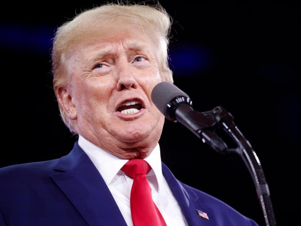 Former President Donald Trump delivers the final remarks during Conservative Political Action Conference (CPAC) at the Hilton Anatole in Dallas, on Saturday, Aug. 6, 2022 (AP)