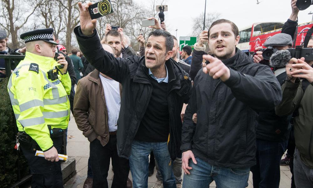 Supporters of the Football Lads Alliance join alt-right group Generation Identity at a rally in Hyde Park, opposed by antifascists. 