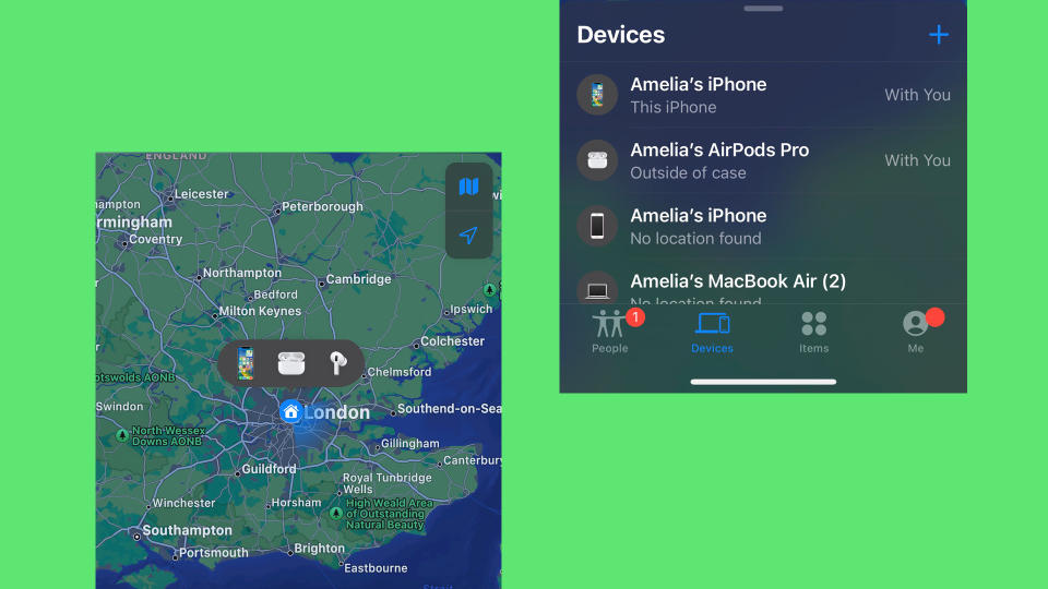 The Find My app opens on your iPhone and looks for your AirPods