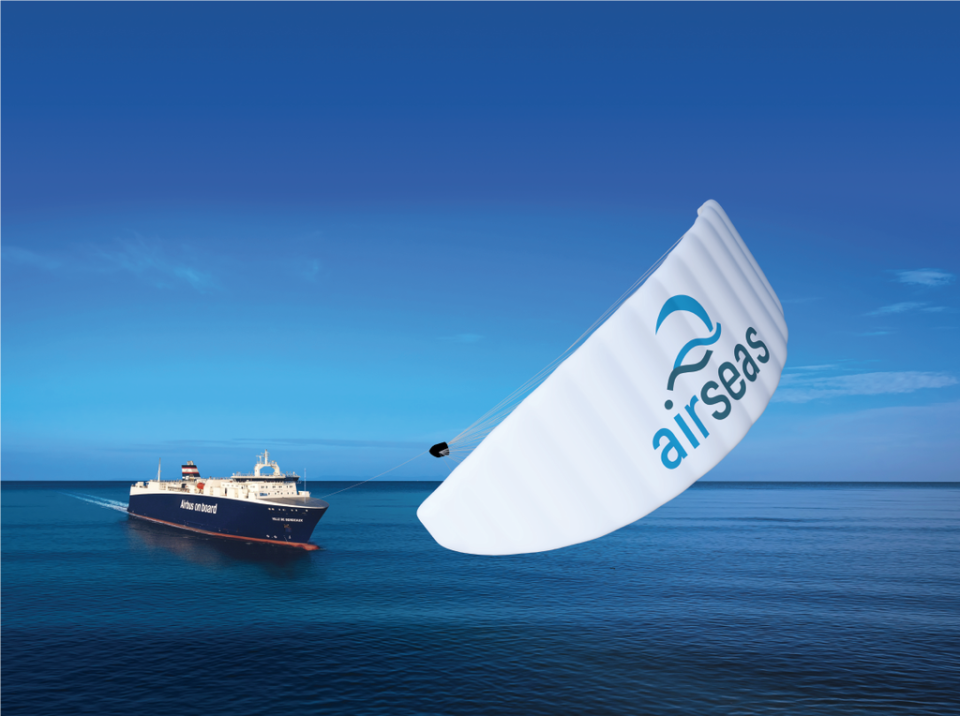 The 500m2 kite will aid a cargo vessel on its transatlantic journey during trials.  (AirSeas)