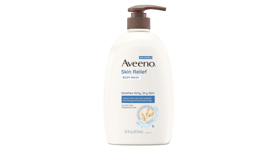 Gel de ducha Aveeno para alivio de la piel, con triple fórmula de avena que alivia la picazón y la piel seca, formulado para pieles sensibles. Foto: amazon.com