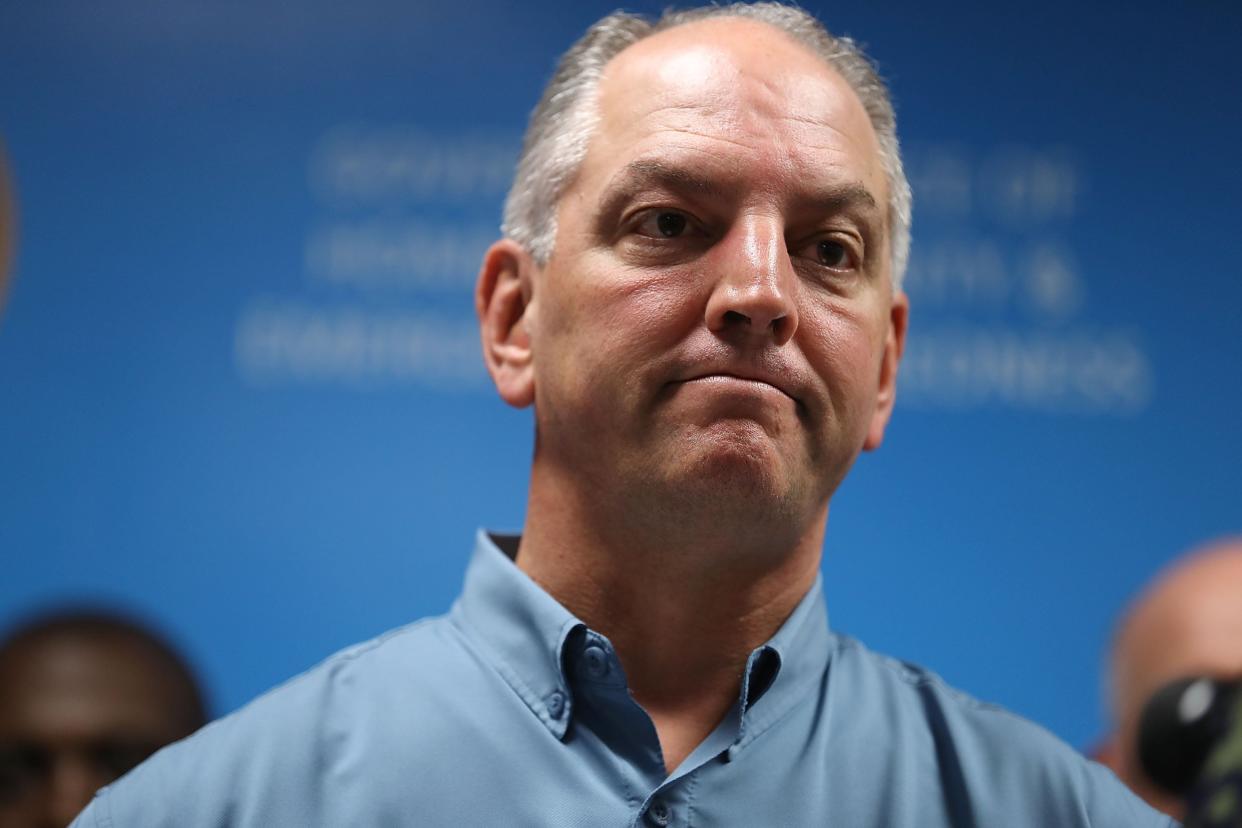 Louisiana Governor John Bel Edwards speaks during a press conference to update the public on FEMA’s disaster recover and temporary housing programs on August 19, 2016 in Baton Rouge, Louisiana. The governor has vetoed a bill seeking to bar transgender youth from participating on girls’ and women’s sports teams. (Getty Images)