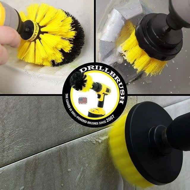 the drill brush attachments cleaning a shower