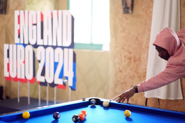 England’s Eberechi Eze playing pool during Thursday's media day