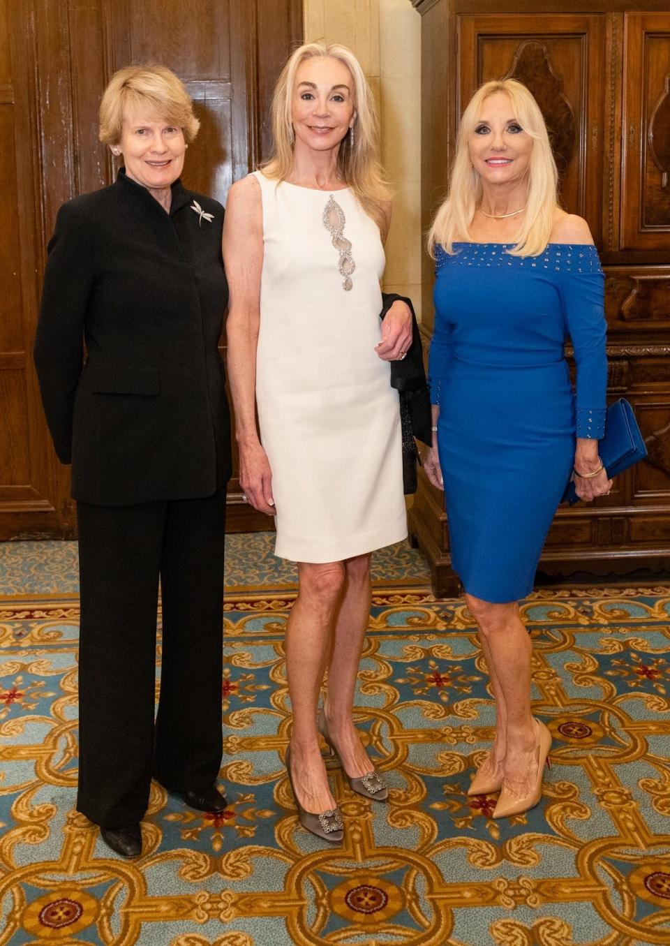 Constance Roeder, Giselle Anna Parry and Debbie Wells at the Palm Beach Fellowship of Christians and Jews dinner March 16, 2023 at The Breakers in Palm Beach. 