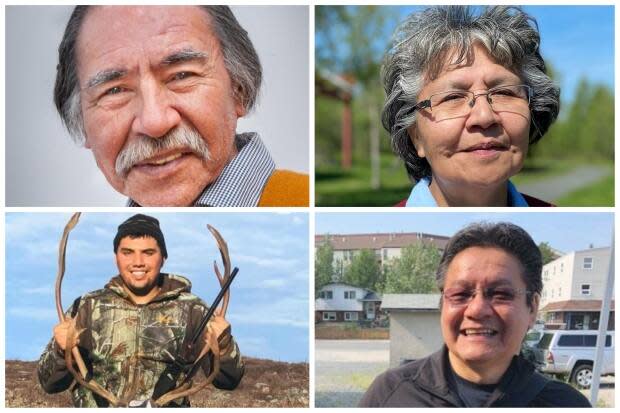 Four candidates are running in the Monfwi byelection on Tuesday. Clockwise from top left, they are James Wah-Shee, Jane Weyallon Armstrong, Jon Gon and Kelvin Kotchilea. (Submitted by Doreen Washie, Chantal Dubuc/CBC, submitted by Kelvin Kotchilea, Natalie Pressman/CBC - image credit)