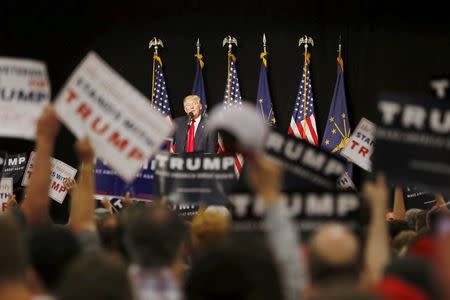 U.S. Republican presidential candidate Donald Trump speaks at a campaign event at the Indiana State Fairgrounds in Indianapolis, Indiana April 20, 2016. REUTERS/Aaron P. Bernstein