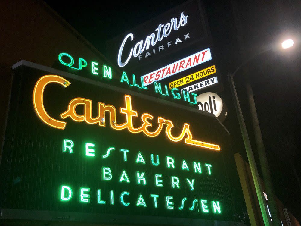 Canter's Deli neon signs at night