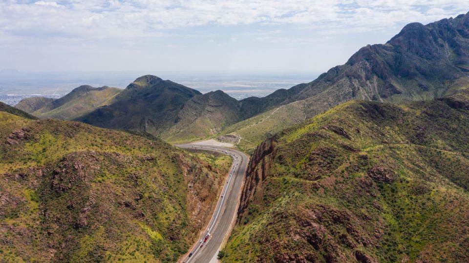 The Franklin Mountains show greenery along the Trans Mountain Road from this season's rain on September 15, 2021.