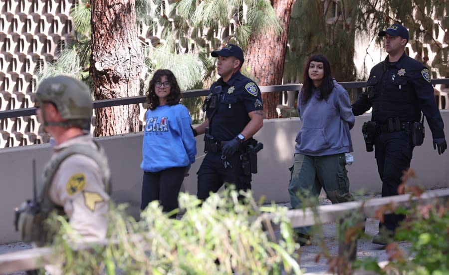 LOS ANGELES, CA MAY 6, 2024 More protests and arrests emerged at UCLA on Monday, May 6, 2024, with police arresting multiple people who gathered in a campus parking garage. (Brian van der Brug / Los Angeles Times via Getty Images)