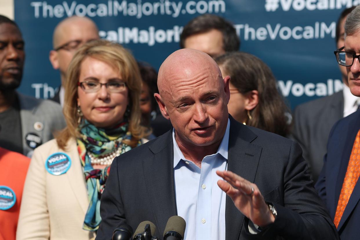 Former astronaut Mark Kelly speaking in New York in 2016 at an anti-gun violence rally (Getty Images)