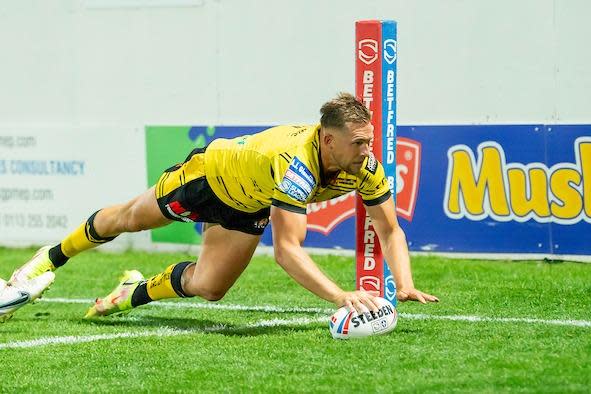 Greg Eden, seen scoring against Wakefield last month, is set to make his final appearance for Tigers. Picture by Allan McKenzie/SWpix.com.