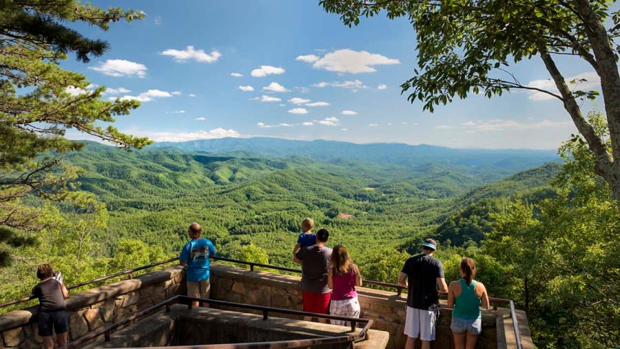 A group stops at the Look Rock area in the Great Smoky Mountains National Park in 2015. (Getty Images)