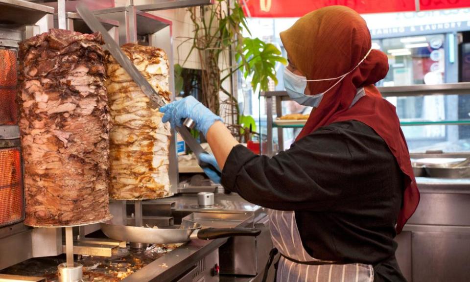 Kebab Kid, 90 New Kings Road, Parson’s Green, London, for Jay Rayner’s restaurant review, OM, 05/10/2021 Sophia Evans for The Observer A family business, Charle’s brother Oliver and his Aunt Maria work there