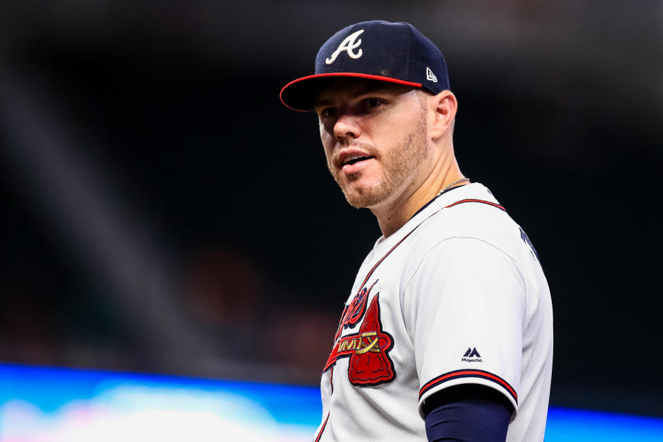 Braves first baseman Freddie Freeman is moving up the ranks quickly. (Photo by Carmen Mandato/Getty Images)