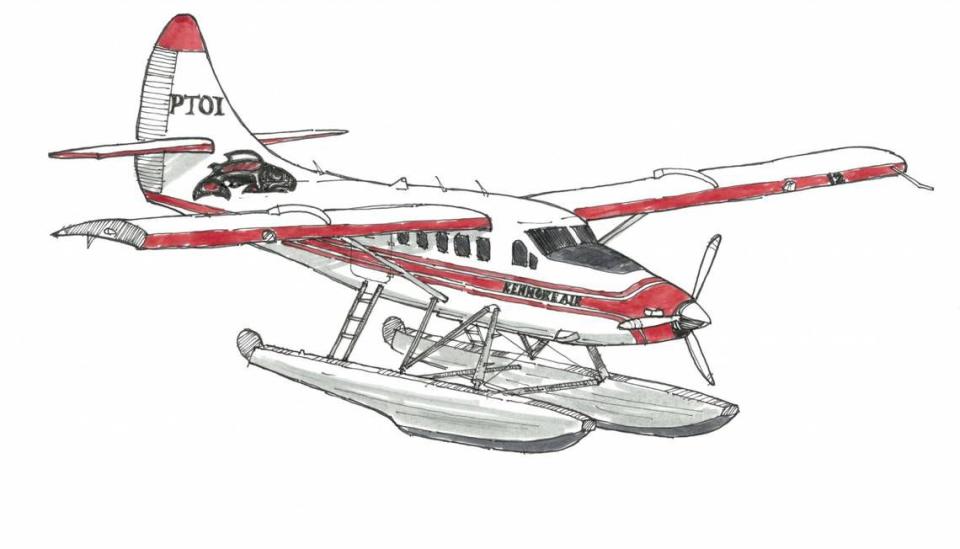 Artist’s conception shows the seaplane and logos envisioned for the new seaplane to service Tacoma, run in partnership by the Puyallup Tribe of Indians and Kenmore Air.