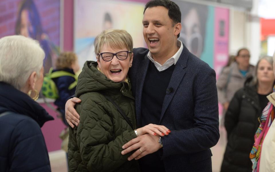 Scottish Labour leader Anas Sarwar is pictured talking to voters during a visit to Rutherglen Exchange Shopping Centre in Rutherglen today - James Chapelard