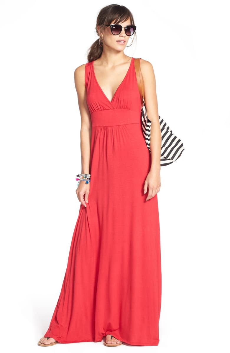 Loveappella V-neck Jersey Maxi Dress in red lipstick