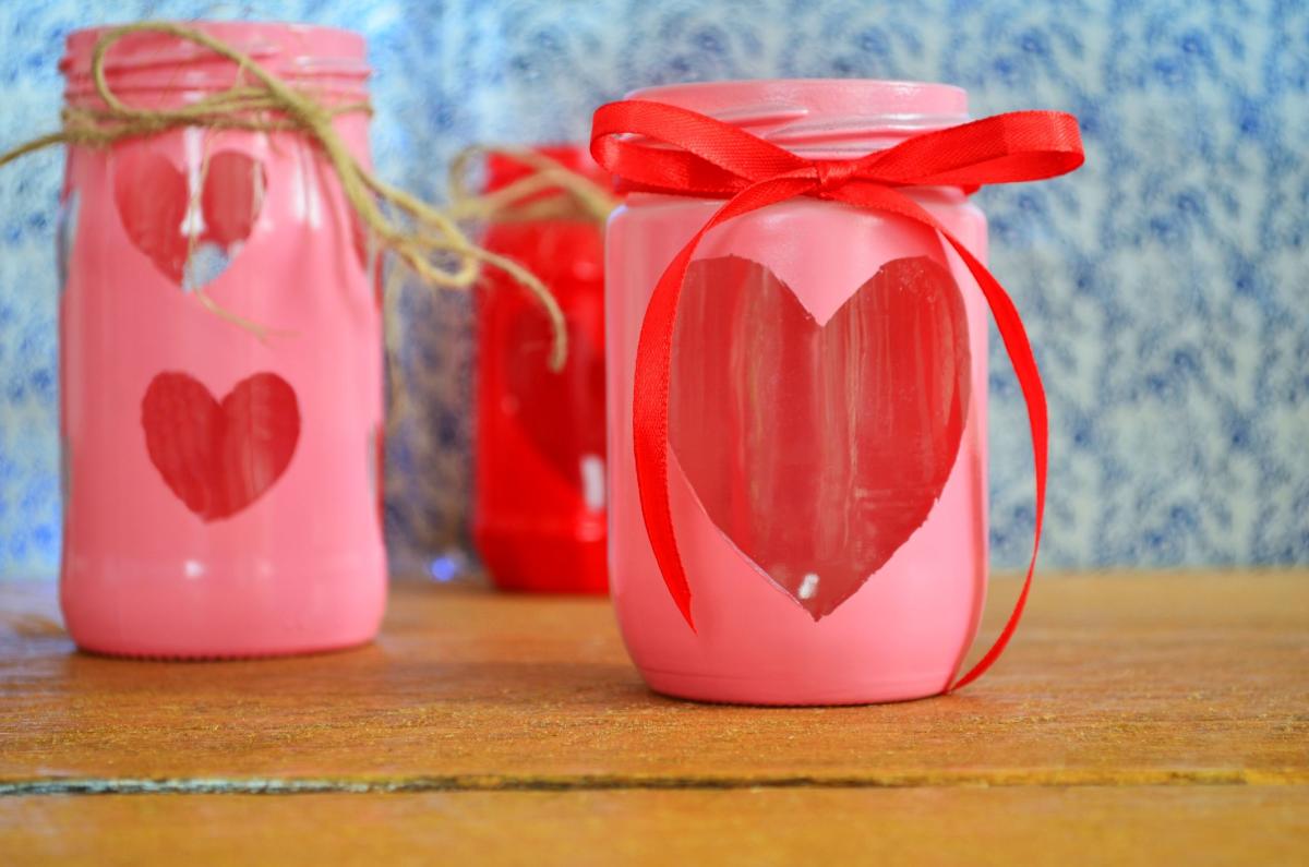 Glittered Heart Mason Jar Tumblers