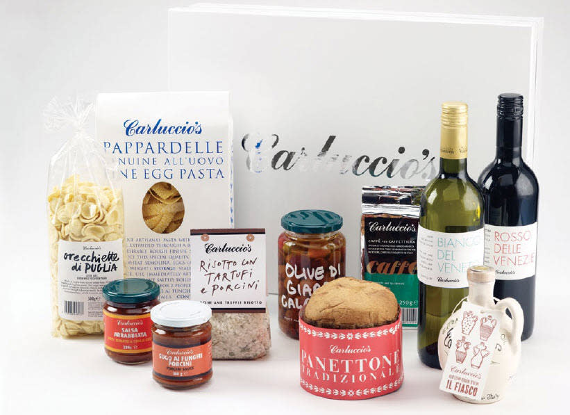 <b>‘La Festa’ gift box from Carluccio’s</b><br><br>If you want to make a big impression, you can’t go wrong with a food-filled hamper. This ‘La Festa’ gift box comes wrapped from Carluccio’s and is bursting with a huge array of tasty Italian goodies. This includes a bottle each of the brand’s own red and white wine, black olives with herbs and chilli, extra virgin olive oil, truffle and porcini risotto mix, egg pasta, porcini sauce, orecchiette pasta, salsa arrabbiata, Panettone cake and Cafetiere coffee. This taste of Italy is sure to tantalise the taste buds of any food lover on your Christmas list. <br><br> £60 from <a href="https://carluccios.com/shop-online/category/christmas-hampers?offset=0" rel="nofollow noopener" target="_blank" data-ylk="slk:www.carluccios.com;elm:context_link;itc:0;sec:content-canvas" class="link ">www.carluccios.com</a> <br><br>Can’t find what you’re looking for? Search <a href="http://uk.shopping.yahoo.net/" rel="nofollow noopener" target="_blank" data-ylk="slk:here.;elm:context_link;itc:0;sec:content-canvas" class="link ">here.</a>